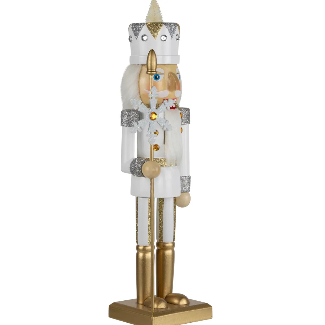 Glittered Nutcracker with Snowflake Scepter Christmas Figure - 15" - White