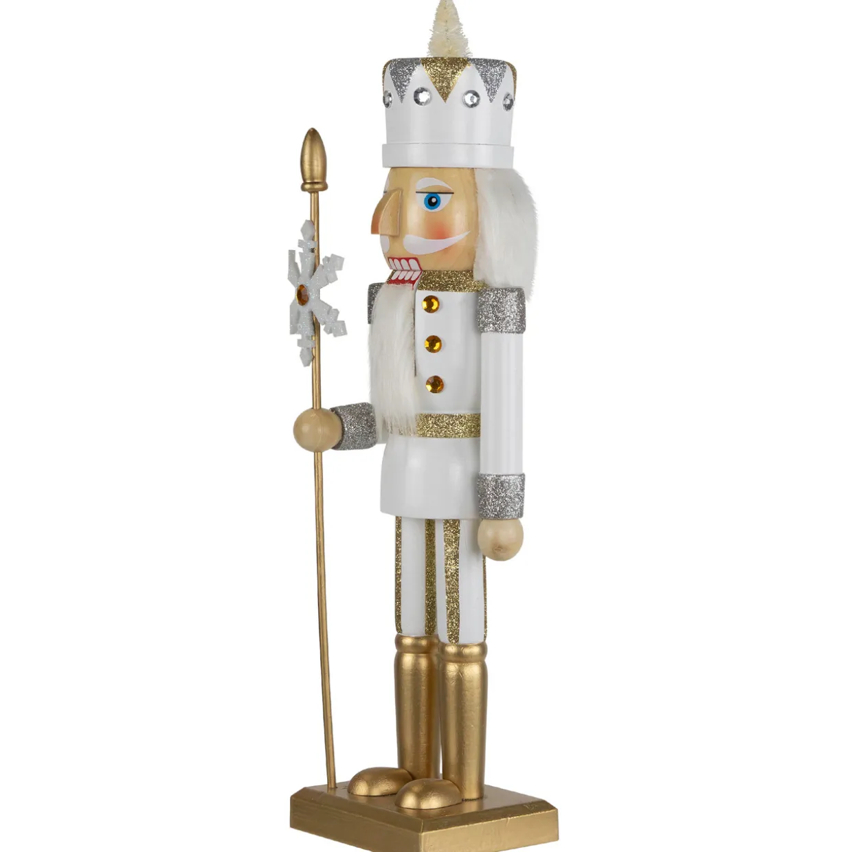 Glittered Nutcracker with Snowflake Scepter Christmas Figure - 15" - White