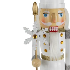 Glittered Nutcracker with Snowflake Scepter Christmas Figure - 15