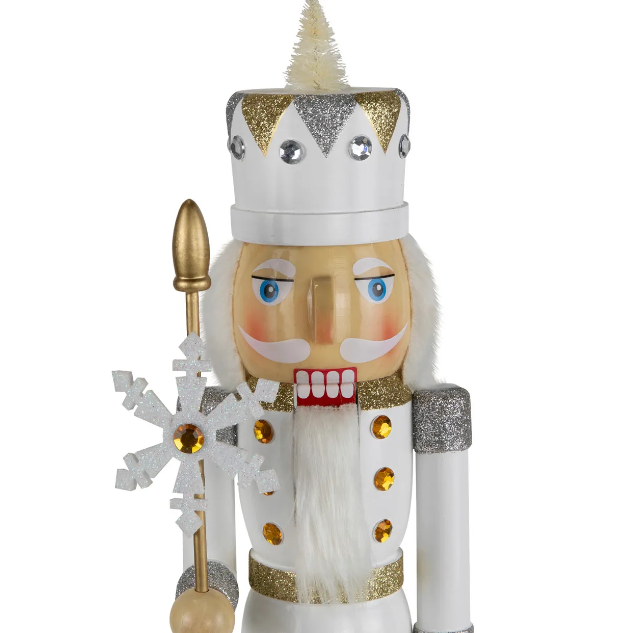 Glittered Nutcracker with Snowflake Scepter Christmas Figure - 15" - White