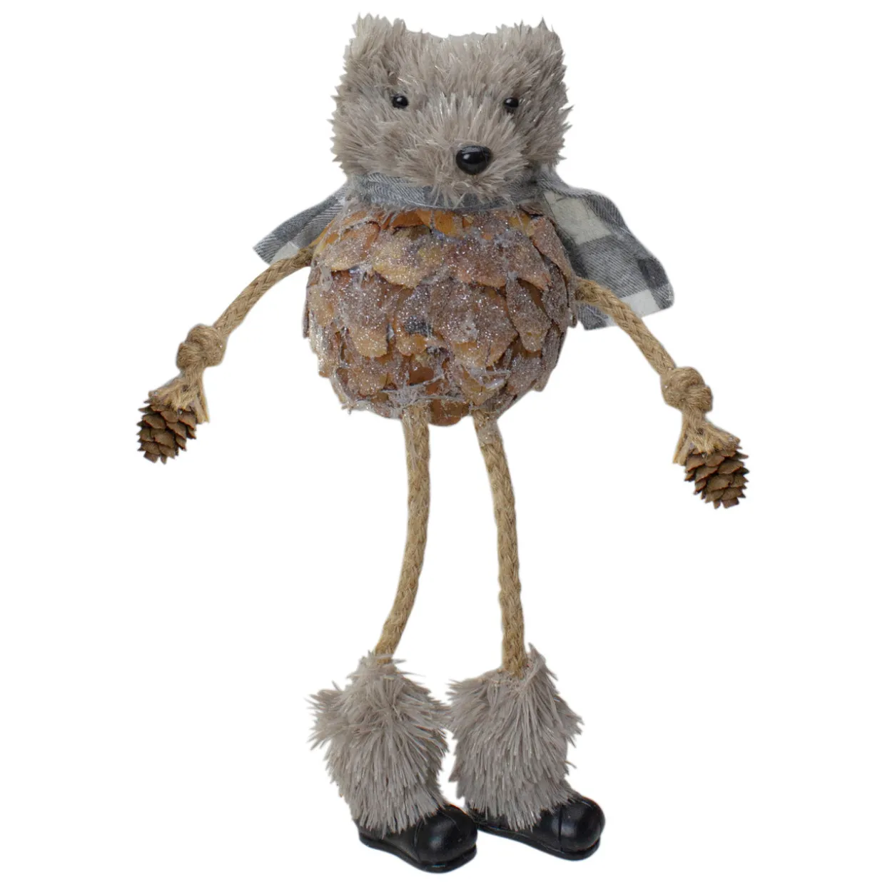 Glittered Pinecone Fuzzy Bear Christmas Figure - 5.5"