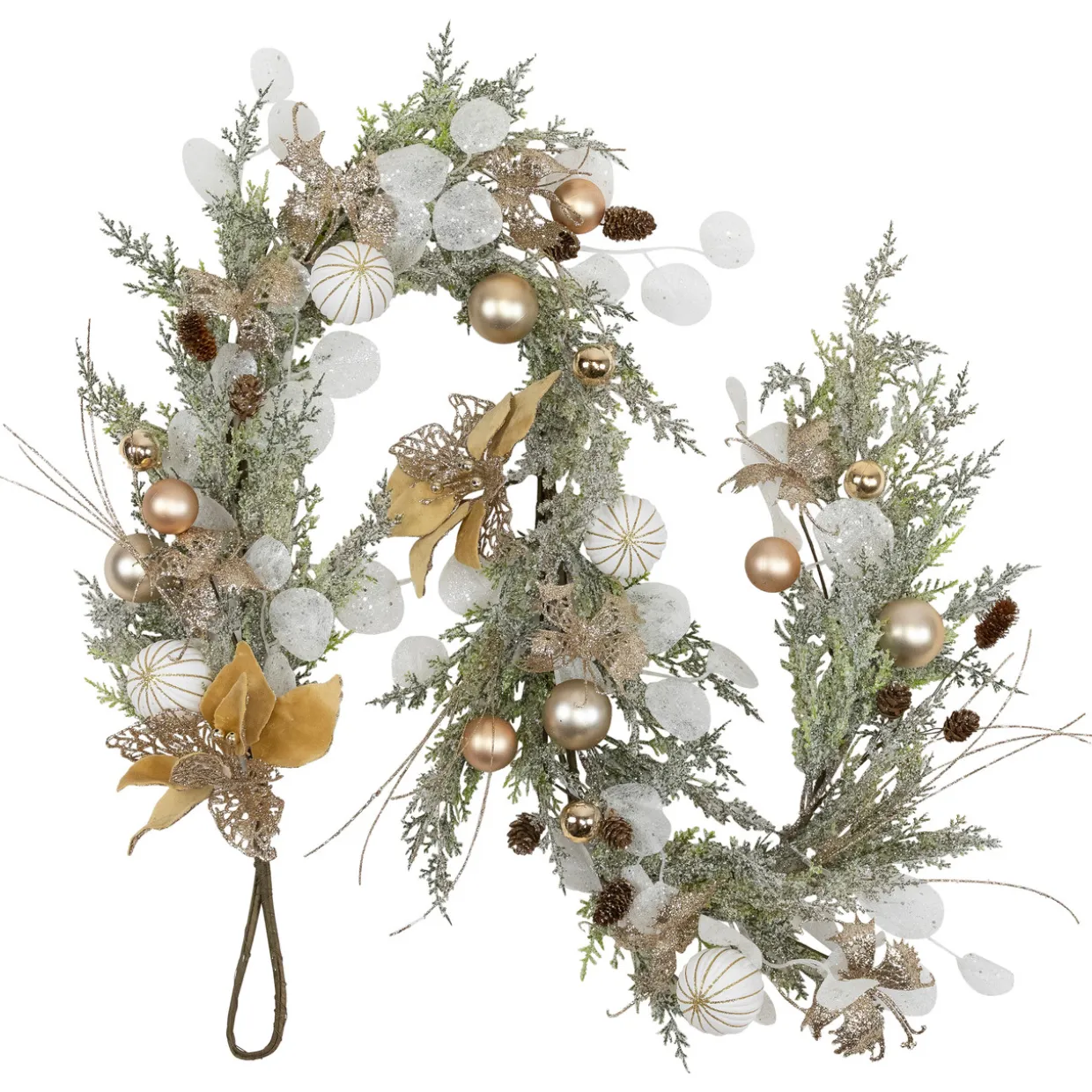 Glittered Poinsettia and Ornaments Artificial Christmas Garland - 6' x 7" - Unlit