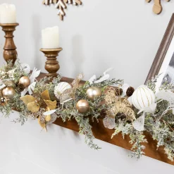 Glittered Poinsettia and Ornaments Artificial Christmas Garland - 6' x 7