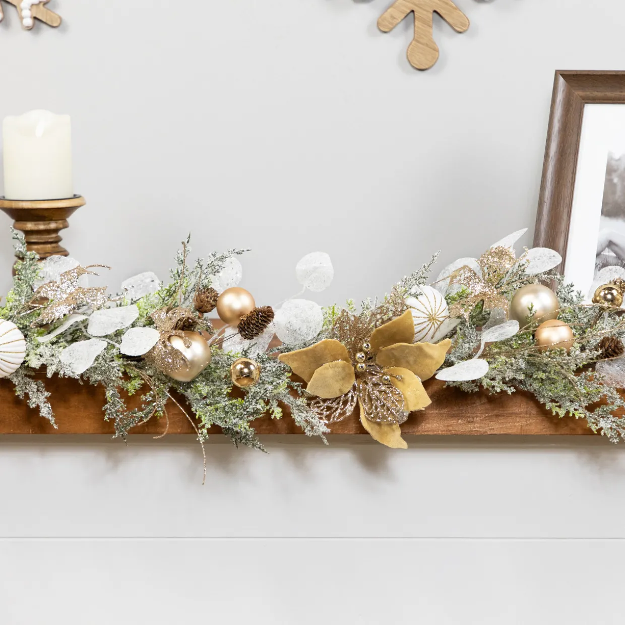 Glittered Poinsettia and Ornaments Artificial Christmas Garland - 6' x 7" - Unlit