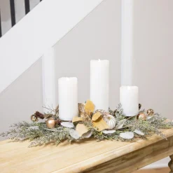 Glittered Poinsettia and Ornaments Christmas Pillar Candle Holder - 24"