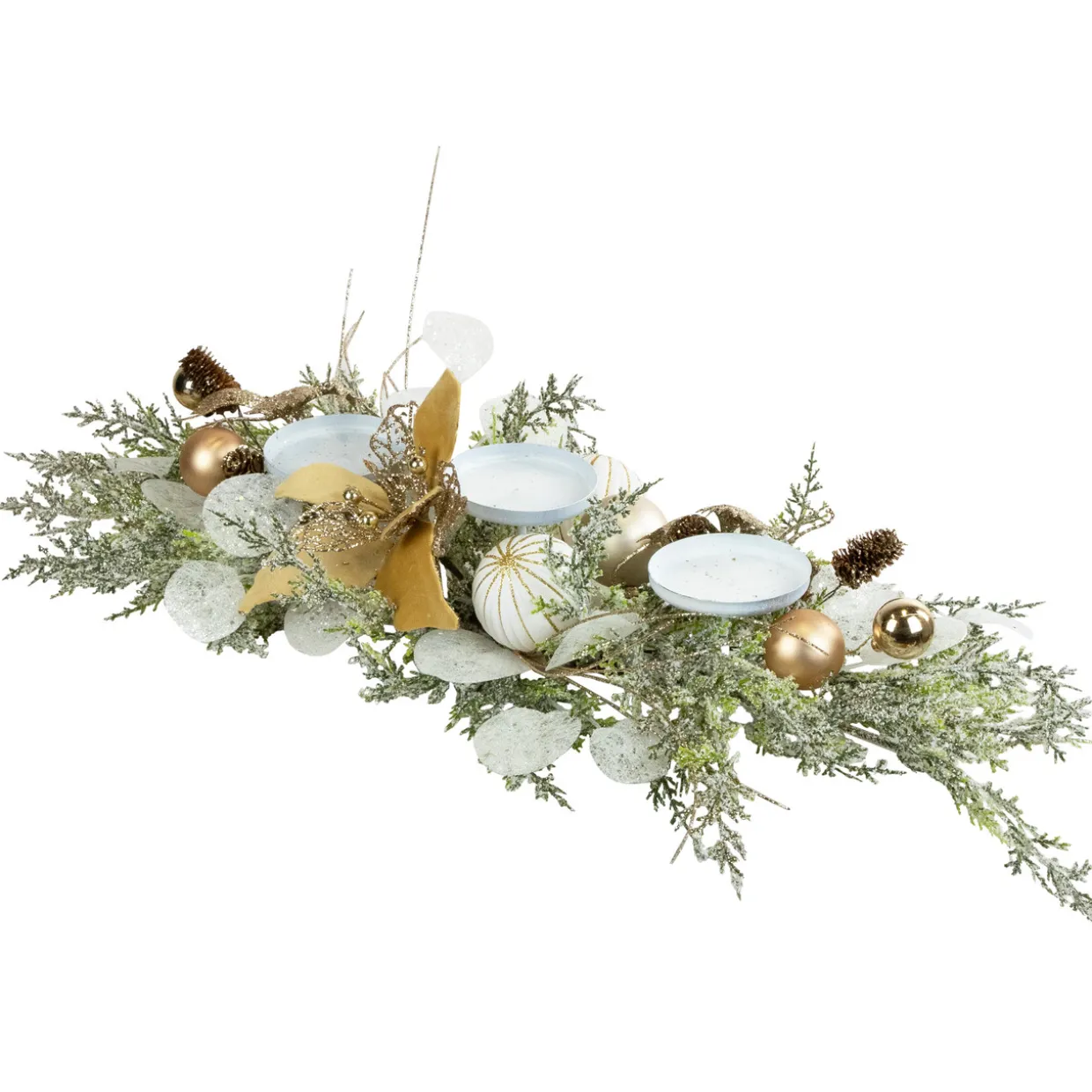 Glittered Poinsettia and Ornaments Christmas Pillar Candle Holder - 24"