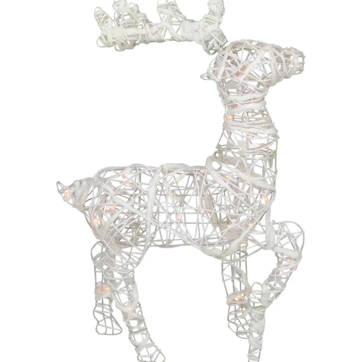 Glittered Rattan Reindeer Outdoor Christmas Decoration - 30" - White - Clear Lights