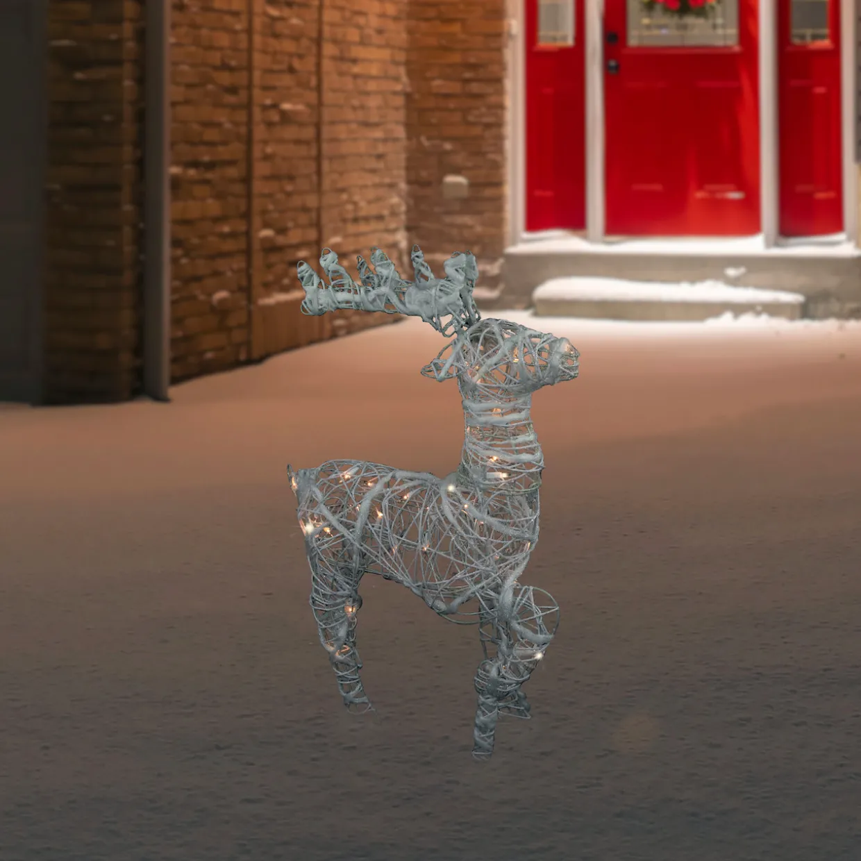 Glittered Rattan Reindeer Outdoor Christmas Decoration - 30" - White - Clear Lights