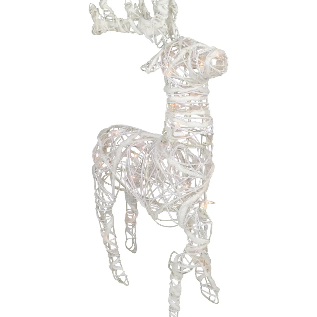 Glittered Rattan Reindeer Outdoor Christmas Decoration - 30" - White - Clear Lights