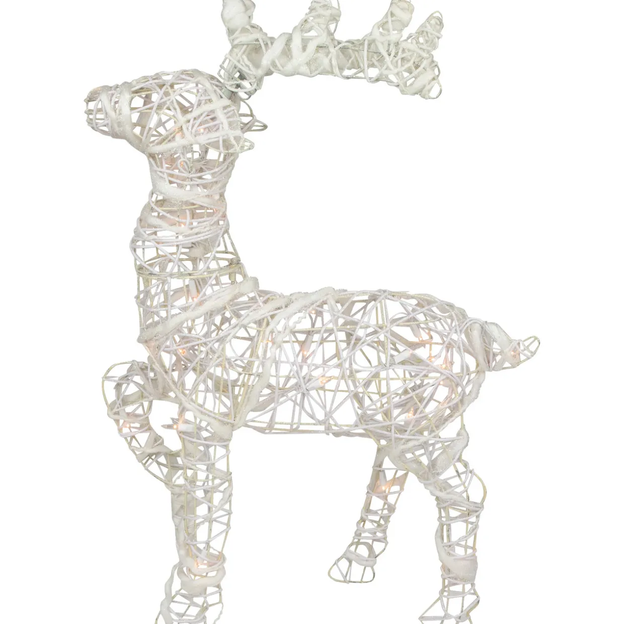 Glittered Rattan Reindeer Outdoor Christmas Decoration - 30" - White - Clear Lights