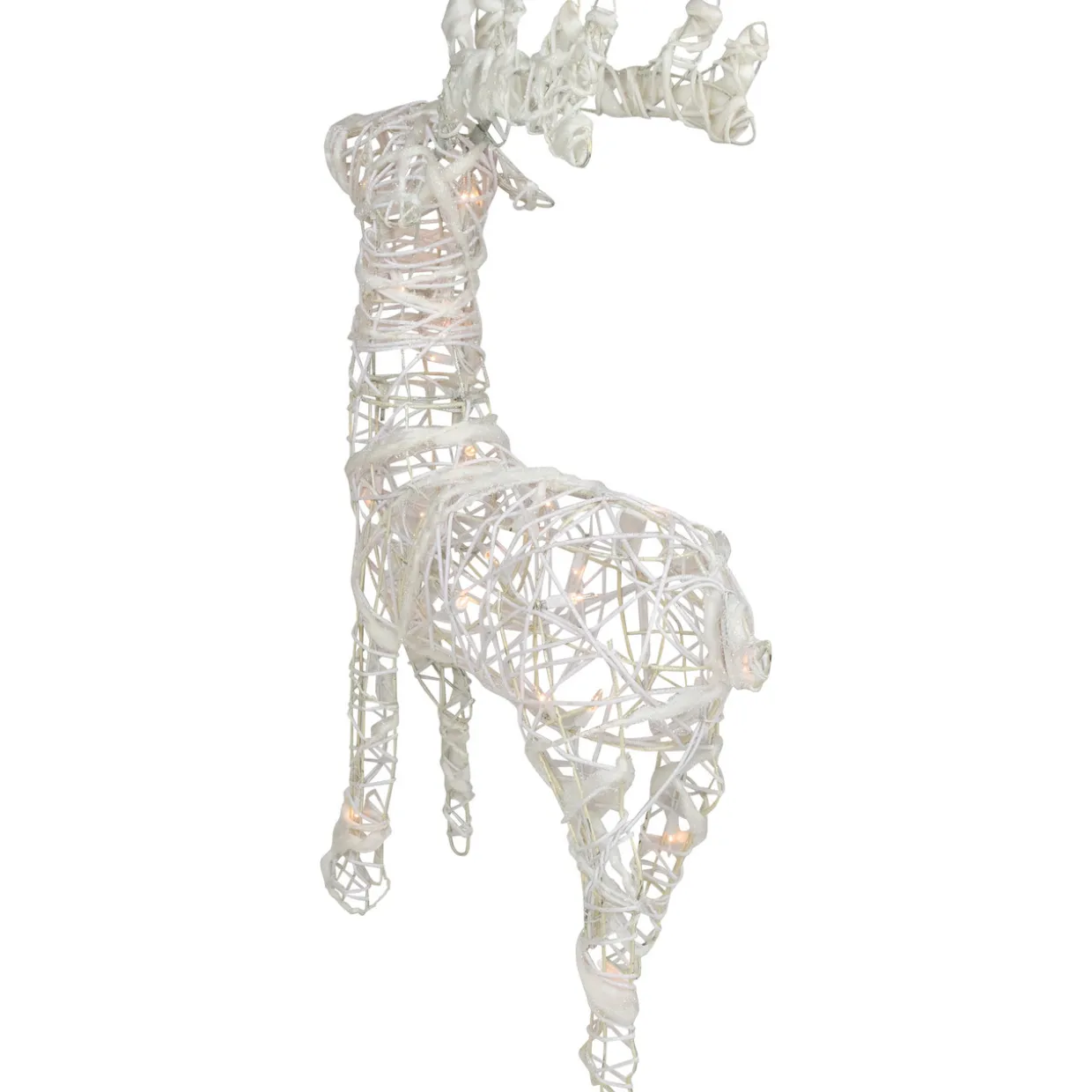 Glittered Rattan Reindeer Outdoor Christmas Decoration - 30" - White - Clear Lights