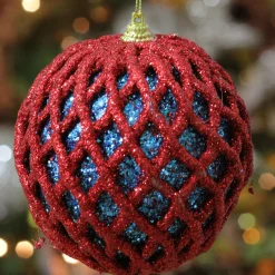 Glittered Red and Blue Shatterproof Christmas Ball Ornament 4.5'' (115mm)