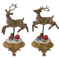 Glittered Reindeer Christmas Stocking Holders - 9.5" - Set of 2