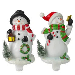 Glittered Snowman Christmas Stocking Holders - 5.75" - Set of 2