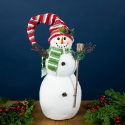 Glittered Snowman with Broom Christmas Figure - 14"