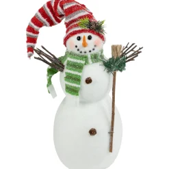 Glittered Snowman with Broom Christmas Figure - 14"