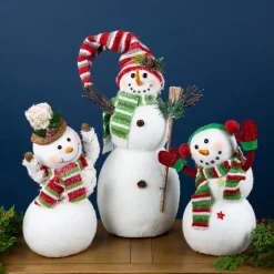 Glittered Snowman with Broom Christmas Figure - 14