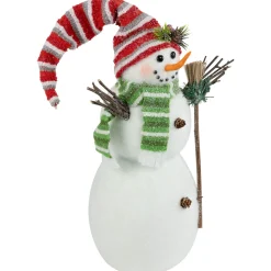 Glittered Snowman with Broom Christmas Figure - 14