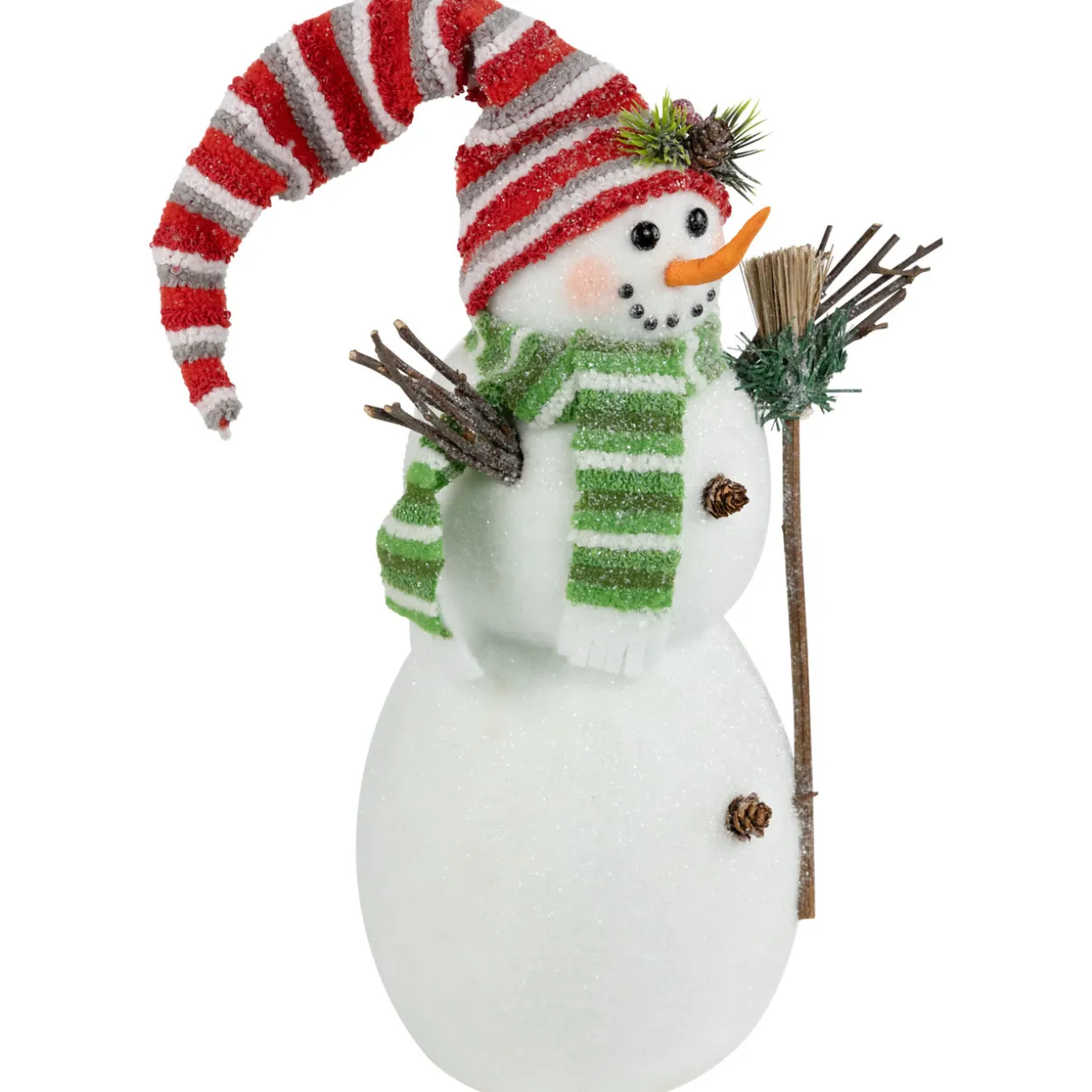Glittered Snowman with Broom Christmas Figure - 14"
