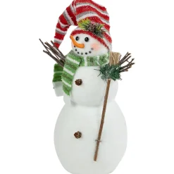 Glittered Snowman with Broom Christmas Figure - 14