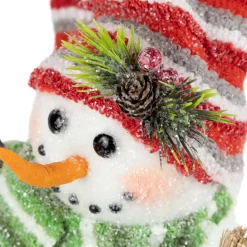 Glittered Snowman with Broom Christmas Figure - 14