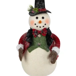 Glittered Snowman with Vest and Bow Tie Christmas Figure - 12.5"