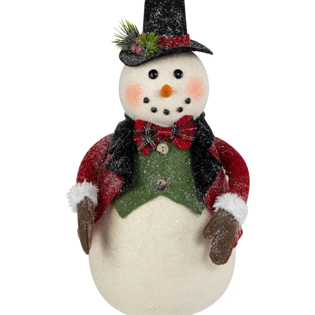 Glittered Snowman with Vest and Bow Tie Christmas Figure - 12.5"