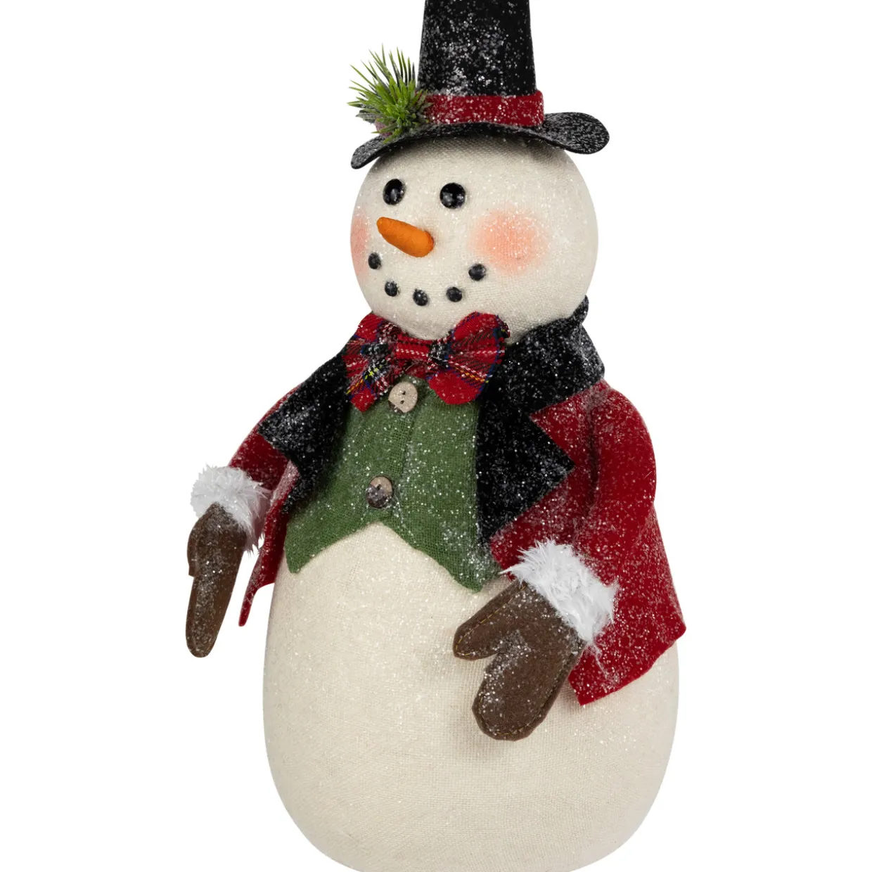 Glittered Snowman with Vest and Bow Tie Christmas Figure - 12.5"