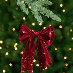 Glittered Starburst Velveteen Bow Christmas Decoration - 9"