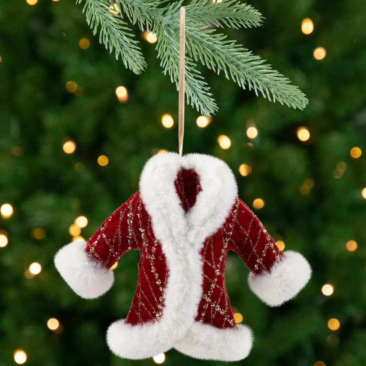 Glittered Winter Coat with Plush Trim Christmas Ornament - 6.5" - Red