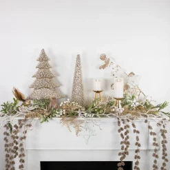 Glittered Winter Leaves Artificial Christmas Spray - 32" - White and Gold