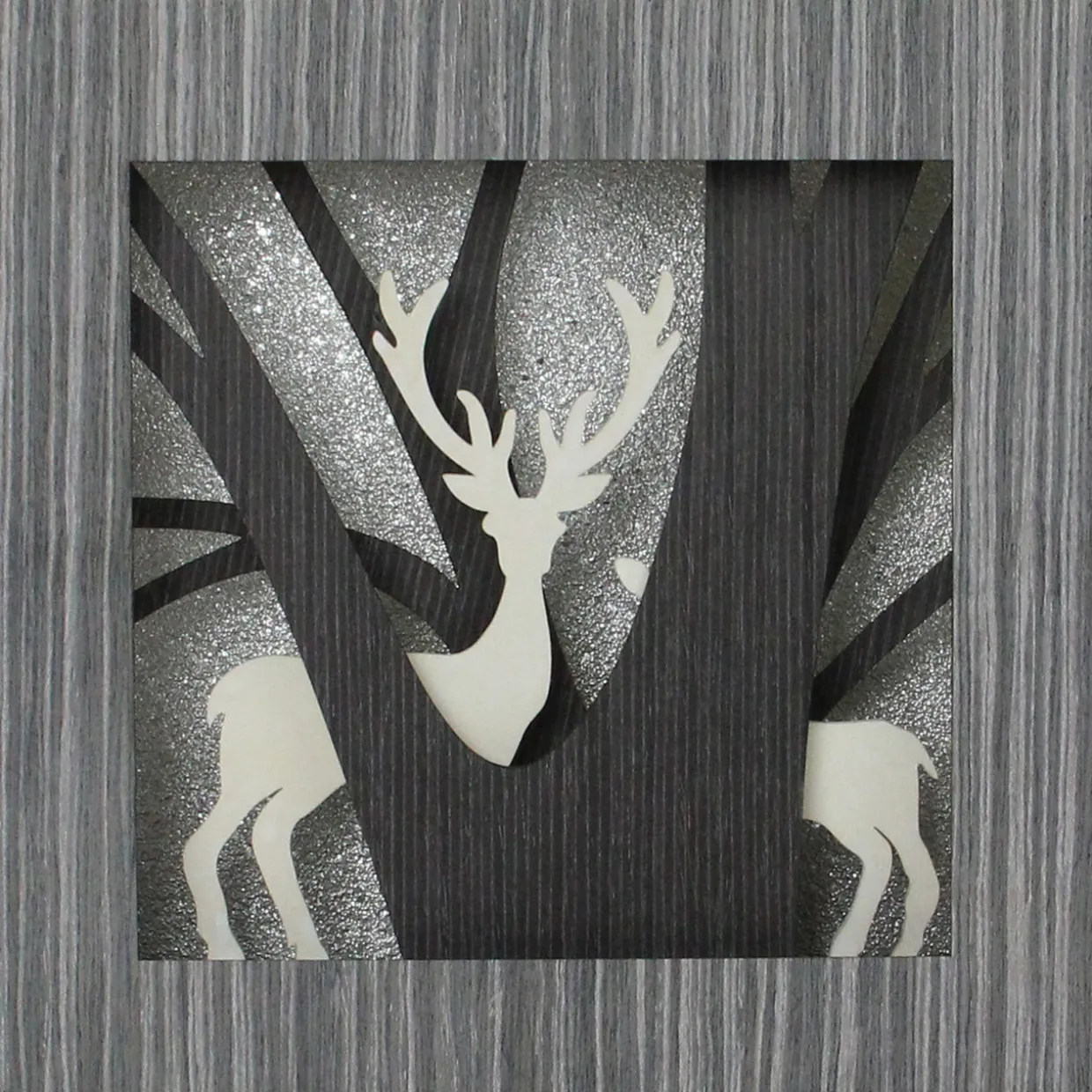 Glittered Woodland Deer Silhouette Box Framed Christmas Decoration - 12"