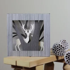 Glittered Woodland Deer Silhouette Box Framed Christmas Decoration - 12"