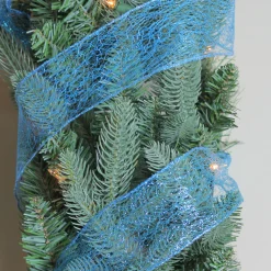Glittering Blue Solid Wired Christmas Craft Ribbon 2.5