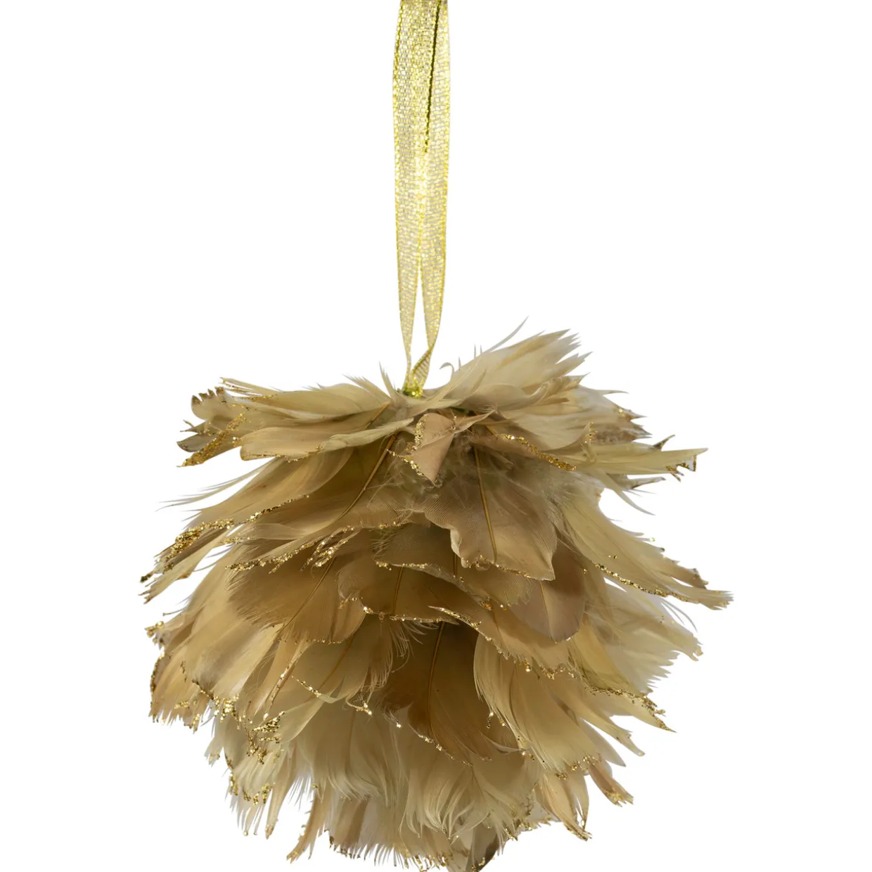 Glittery Feathers Christmas Ball Ornament - 6" - Green