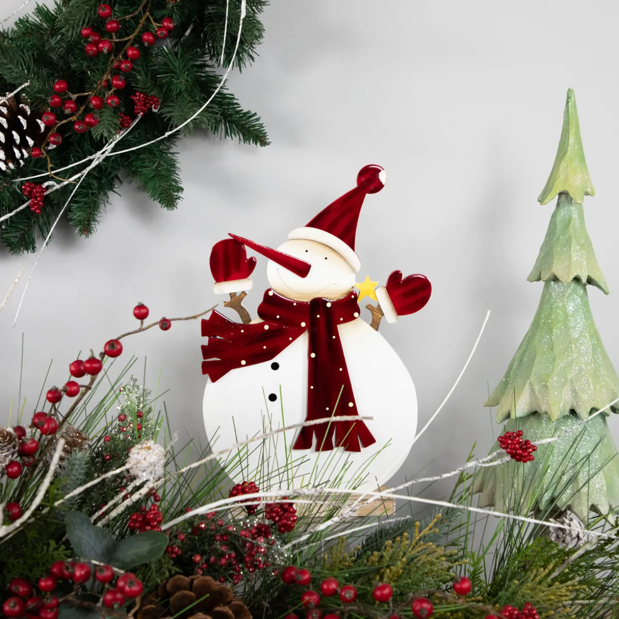 Glossy Snowman in Red Scarf and Mittens Christmas Decoration - 12"