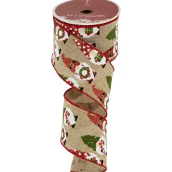 Gnome Burlap Style Wired Craft Christmas Ribbon 2.5