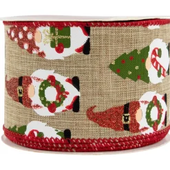Gnome Burlap Style Wired Craft Christmas Ribbon 2.5