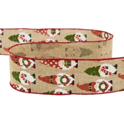 Gnome Burlap Style Wired Craft Christmas Ribbon 2.5