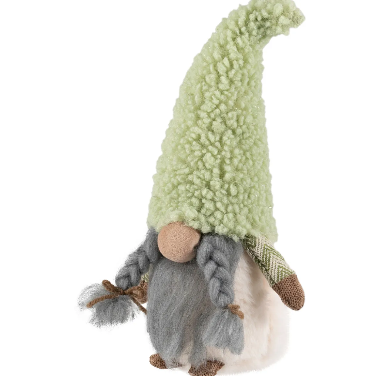 Gnome Girl in Faux Fur Hat Christmas Figure - 12" - Green