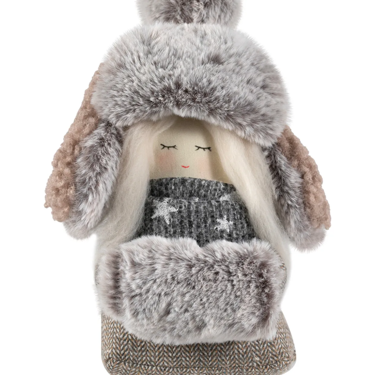 Gnome Girl with Plush Trapper Hat Christmas Figure - 5.5"