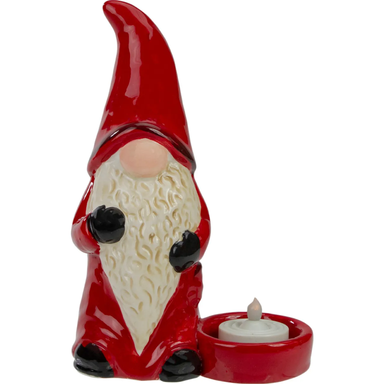 Gnome Tea Light Christmas Candle Holder - 7" - Red and Black