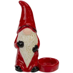 Gnome Tea Light Christmas Candle Holder - 7" - Red and Black
