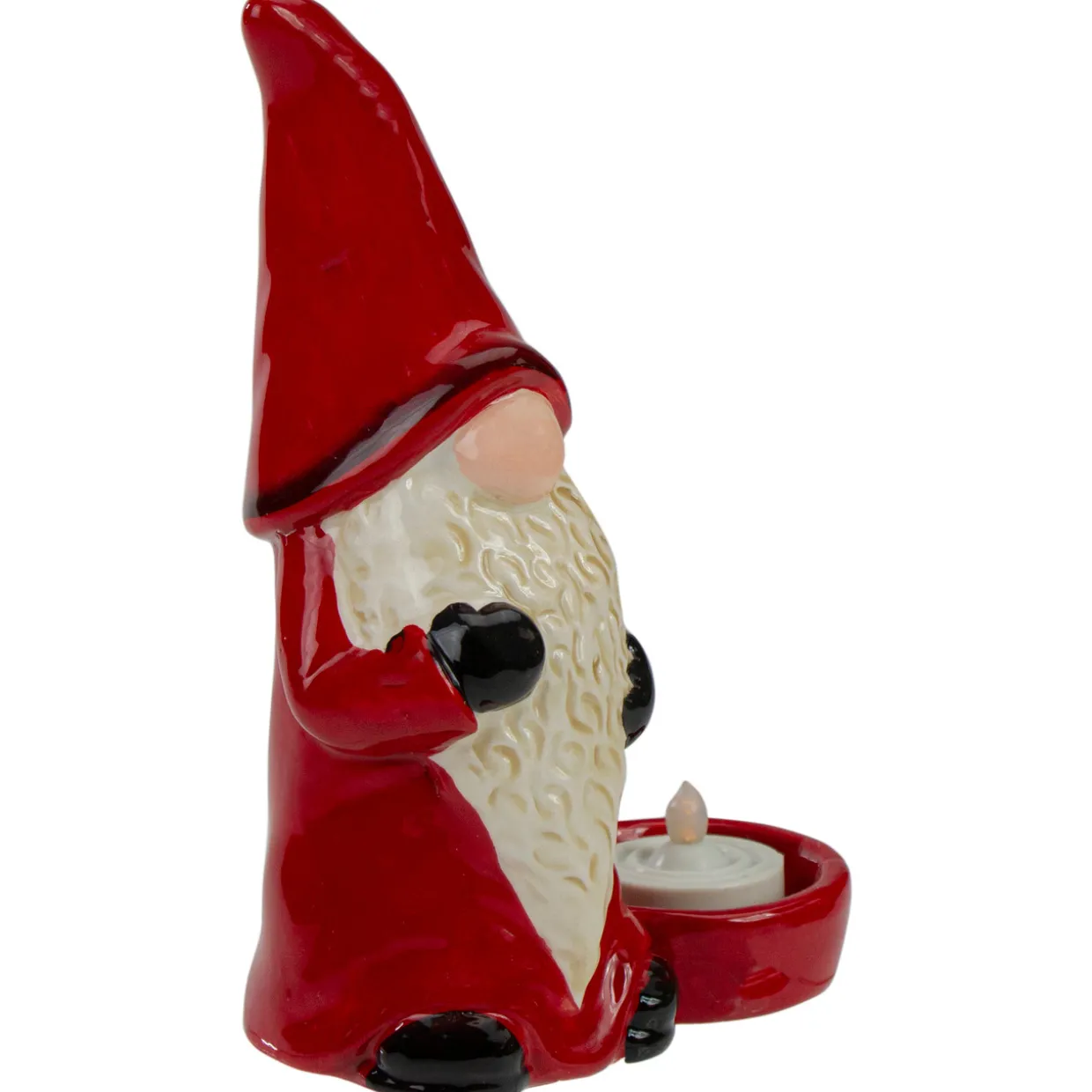 Gnome Tea Light Christmas Candle Holder - 7" - Red and Black