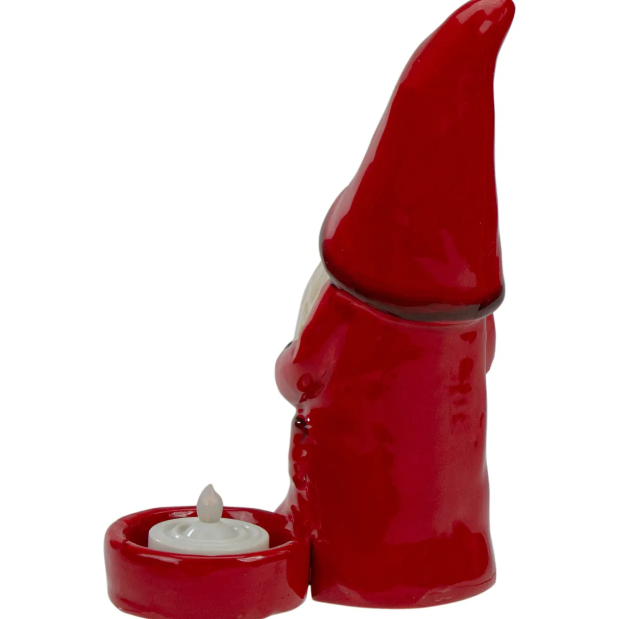 Gnome Tea Light Christmas Candle Holder - 7" - Red and Black