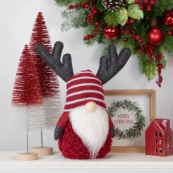 Gnome with Antlers Christmas Figure - 12" - Red and White