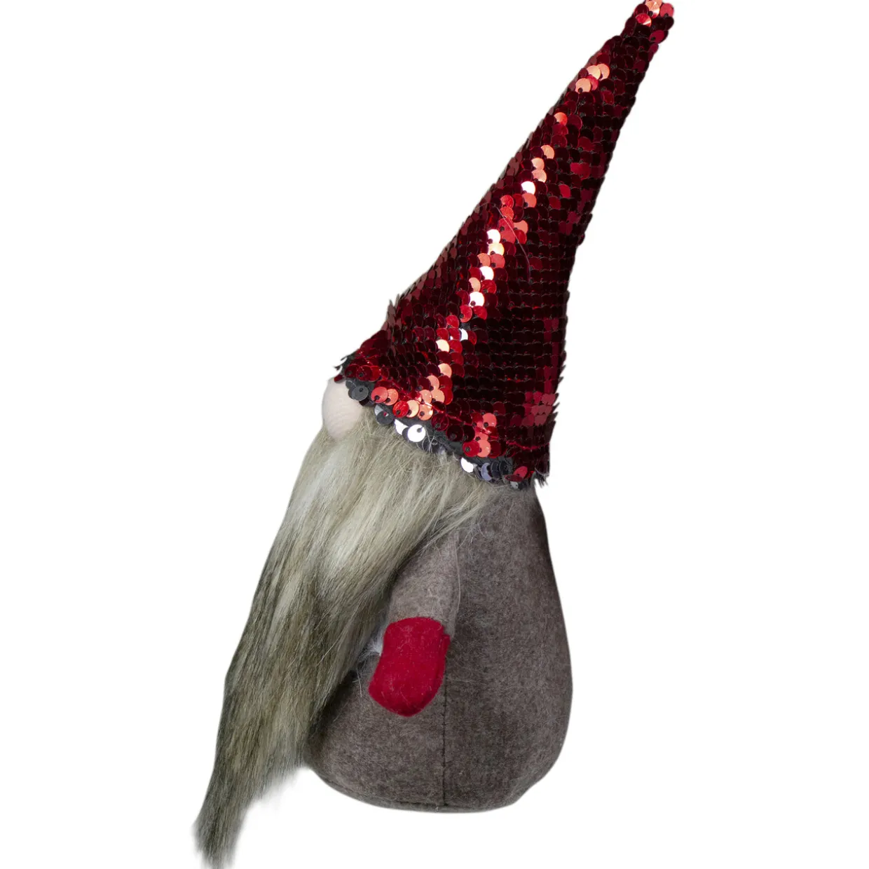 Gnome with Beard and Flip Sequin Hat Christmas Figure - 9" - Red and Gray