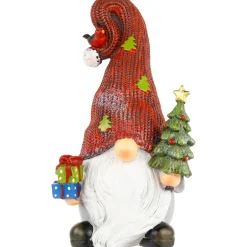 Gnome with Cardinal Holding Christmas Tree Decoration - 9"