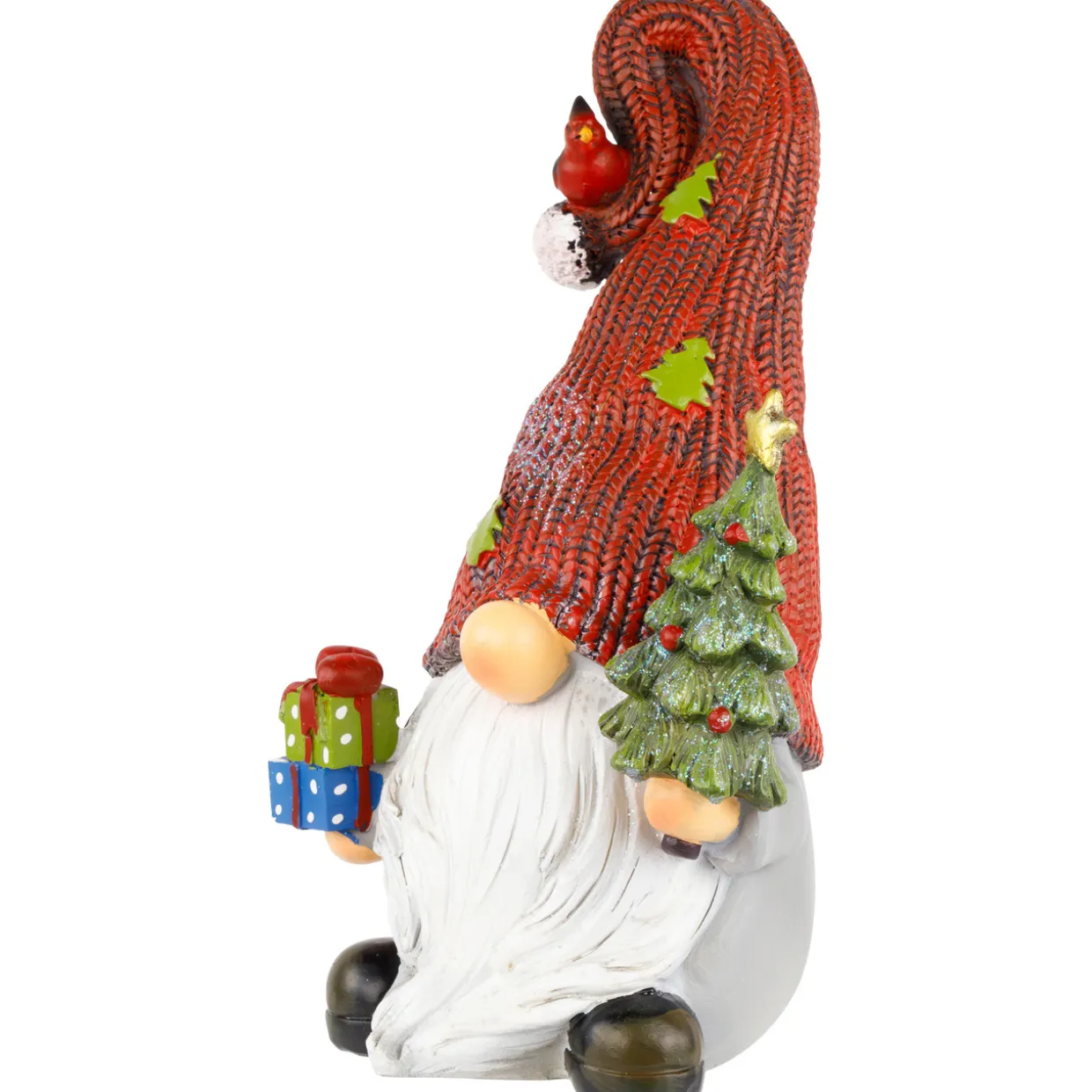 Gnome with Cardinal Holding Christmas Tree Decoration - 9"