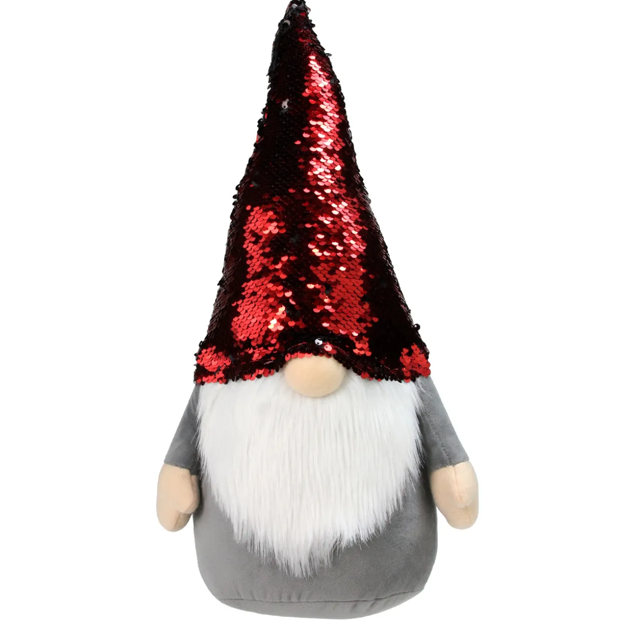 Gnome with Flip Sequin Hat Christmas Figure - 18" - Red and Gray